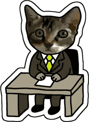Cat in a suit at a desk