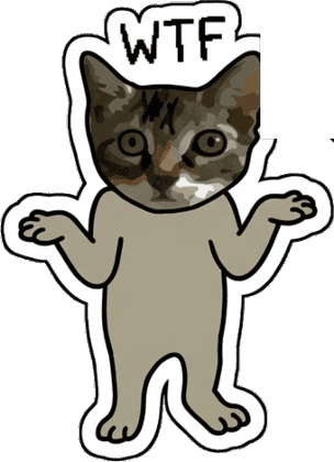 Cat shrugging with a WTF speech bubble